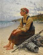 August Hagborg Ostronplockerska pa stranden USA oil painting artist